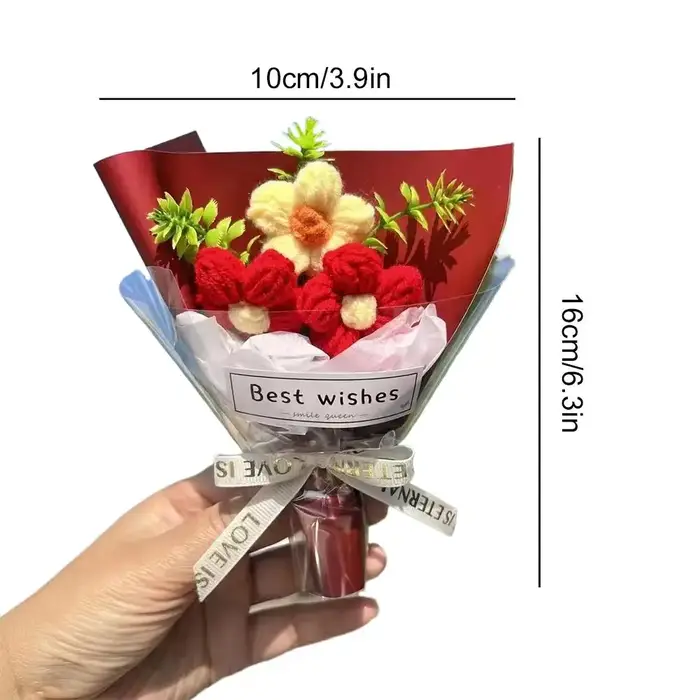 Mini bouquet de fleurs tricotées créatif