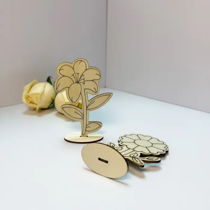 Lot de 6 pièces/1 ensemble de fleurs en bois à peindre soi-même