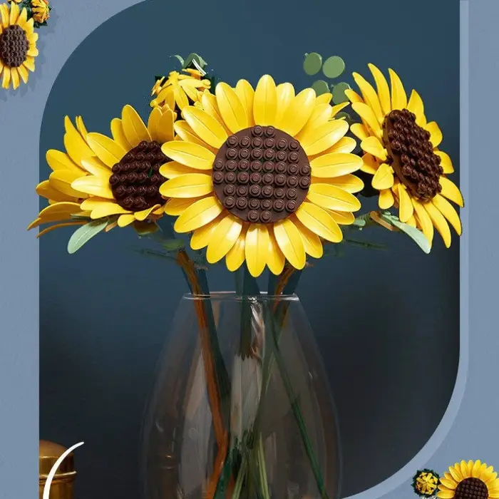 Bouquet de tournesols pour décoration de chambre, puzzle 3D, simulation, assemblage, modèles de blocs de construction, jouets, ornements, objets de collection pour adultes, cadeau