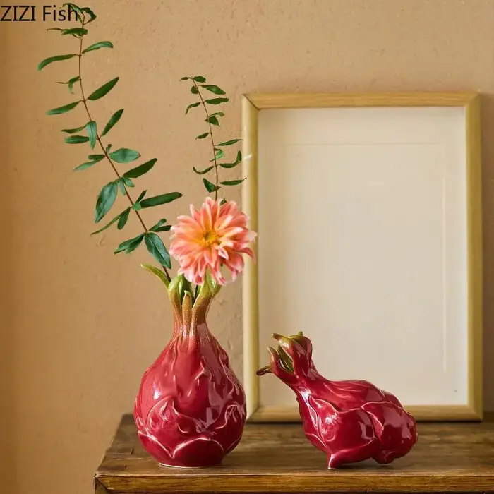 Vase en céramique créatif en forme de Pitaya, décoration de bureau, Arrangement de fleurs artificielles, Vases décoratifs, décor esthétique de salle