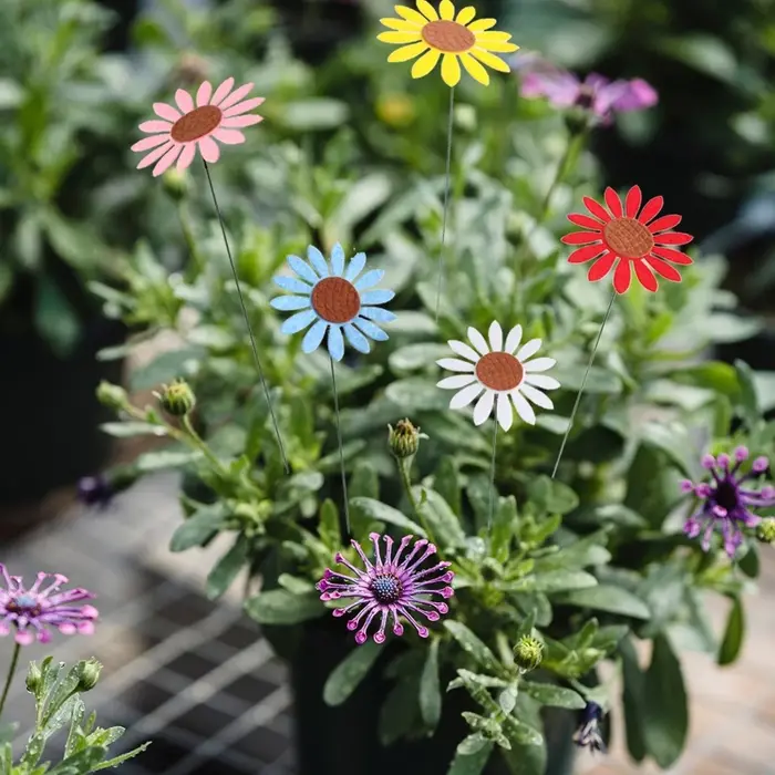 Piquets de jardin tournesol en métal Vintage