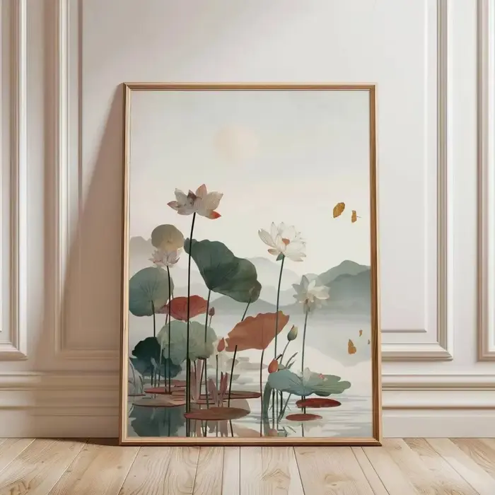 Impression d'art de lotus japonais, art mural zen minimaliste, affiche botanique vintage, décoration