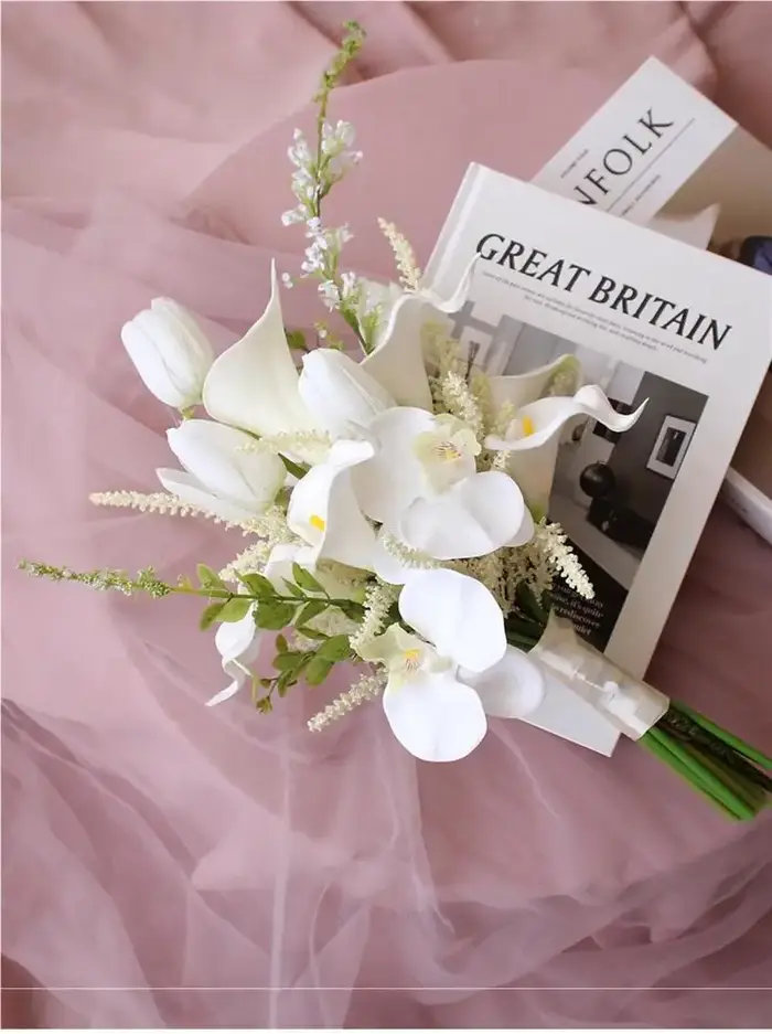 Bouquet de Mariée Blanche Bon Marché, Fleurs à Main de Fiancée, Stock Prêt