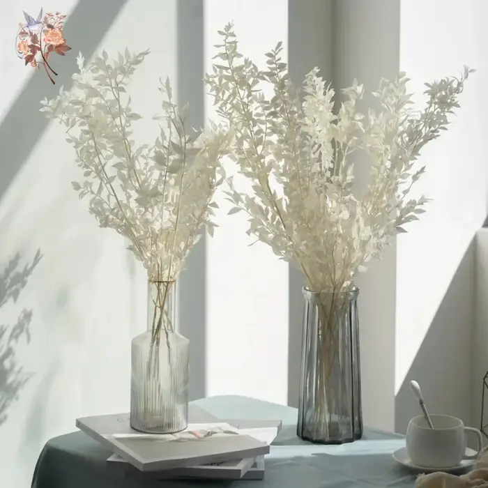 Bouquet de 50g de feuilles d'eucalyptus Ruscus artificielles séchées, décoration pour la maison et le jardin, plantes préservées, tiges de branches, arrangement de mariage