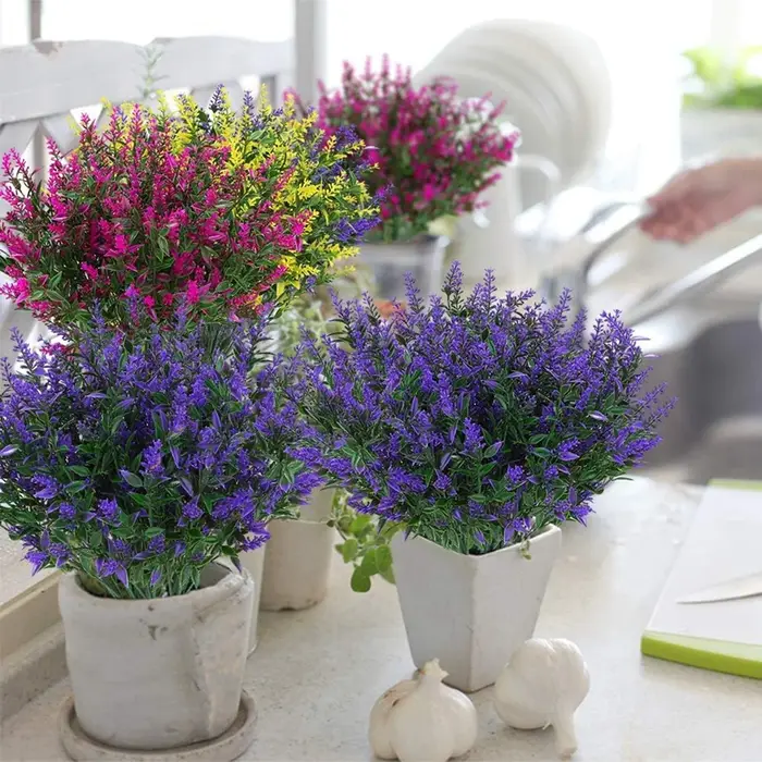 6Pcs Plante Artificielle Lavande Mariage Bouquet Maison Chambre ParterrOutdoor Jardin Cour Festival Décor BRICOLAGE Cadeau Boîte Photographie Prop