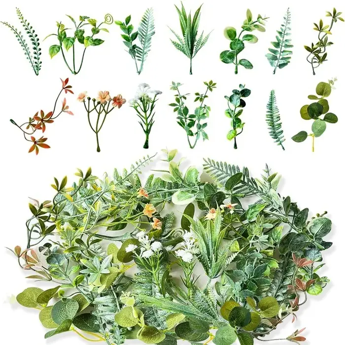 Plantes artificielles vertes feuilles fête maison mariage décor accessoires bricolage gâteau boîte à bonbons guirlande décoration de noël fleurs couronne