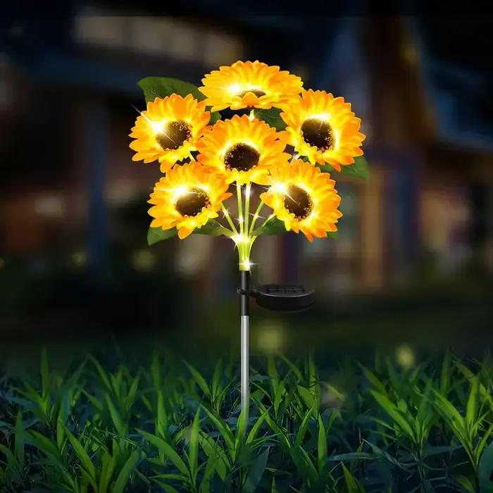 Lampes solaires d'extérieur en forme de tournesol avec tige lumineuse