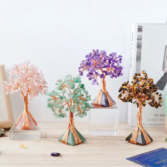 Arbre d'argent en Quartz Rose naturel