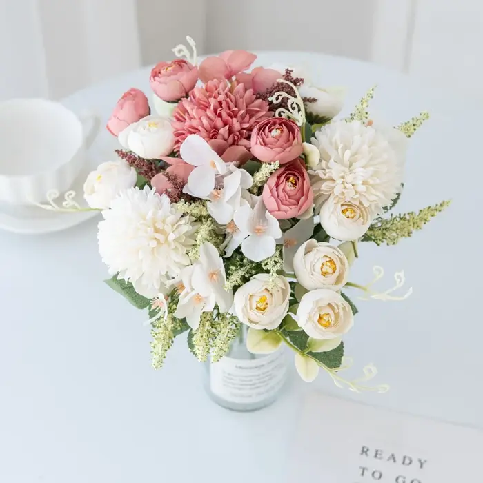 Hortensia artificielle fleurs Scrapbook soie thé Rose bourgeons Vase maison chambre décor saint valentin mariage Bouquet bricolage cadeau accessoire guirlande