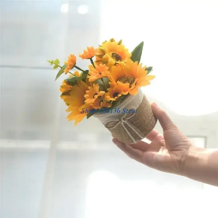 Tournesols artificiels H7ED dans petit Vase