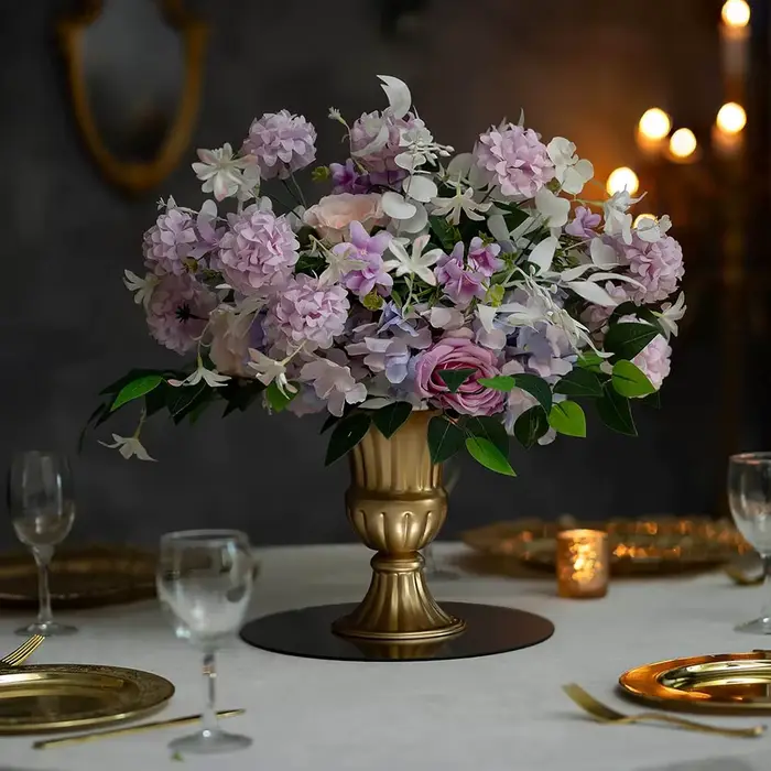 Vase d'arrangement de fleurs en or pour centre de Table de mariage