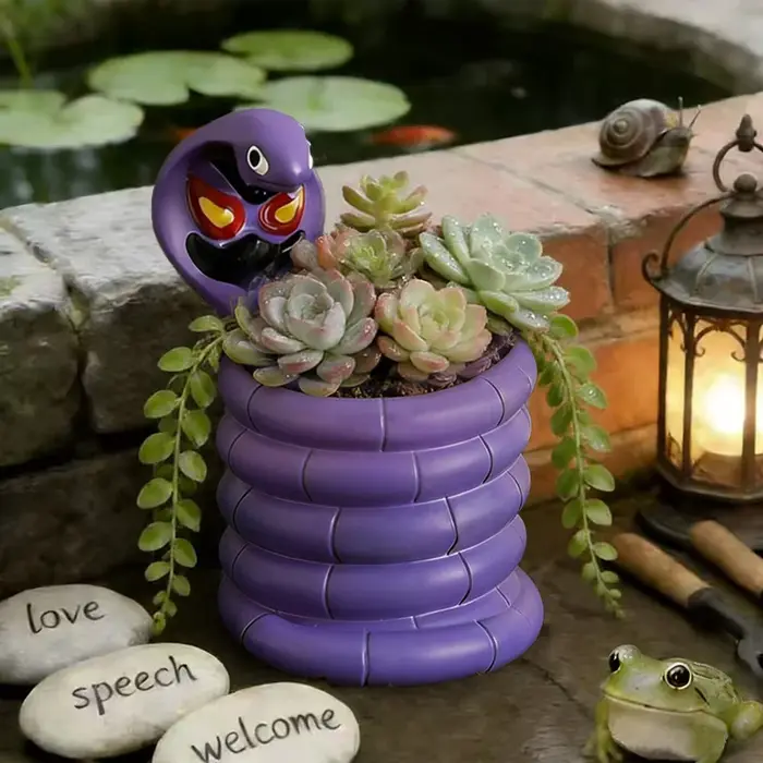Pot de fleurs en forme de cobra violet, plantes en pot vertes, conteneur en forme de serpent, décoration de jardin, artisanat en résine, ornement, cadeau