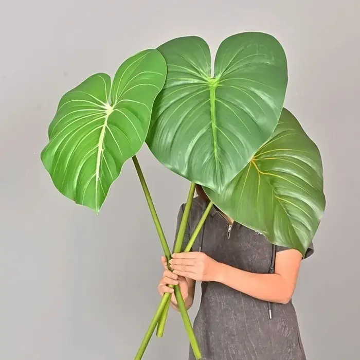 Feuilles artificielles en plastique de calla, plantes vertes, feuilles de fougère réaliste, feuilles de bananier non-décolorantes, décoration intérieure