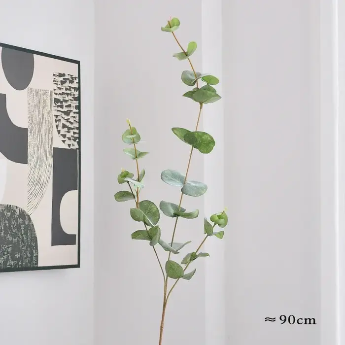 Feuille d'argent de plante verte artificielle de 90CM, sensation de main, feuille de pâte poilue, fe