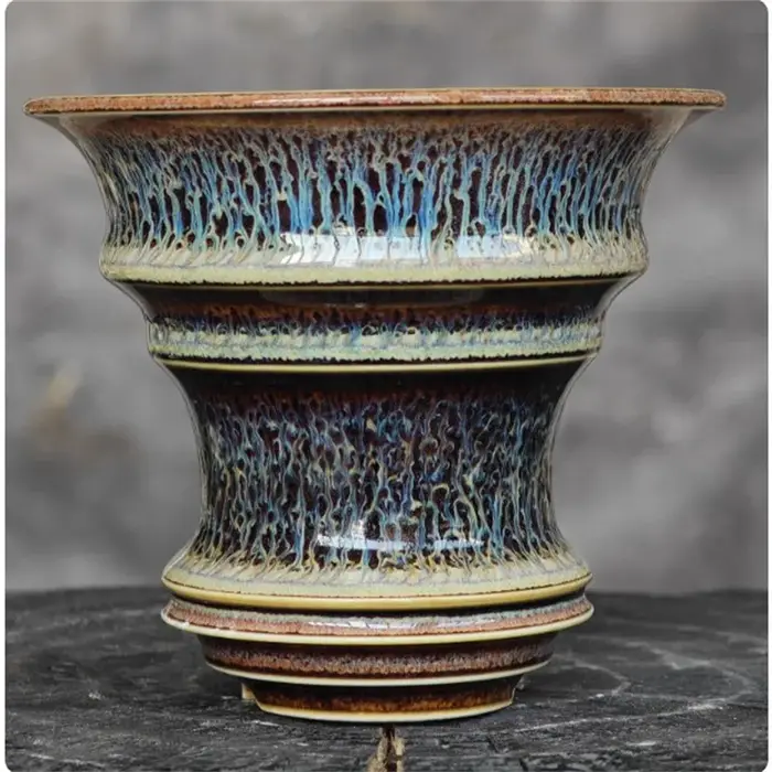 Pot en porcelaine bleue ronde émaillée pour racines