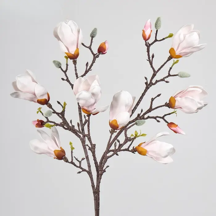 2 pièces de fleurs artificielles décoratives pour café, bourgeons de magnolias rouges en PU, décoration d'hôtel, fausse fleur, simulation de branche de magnolia à 6 têtes
