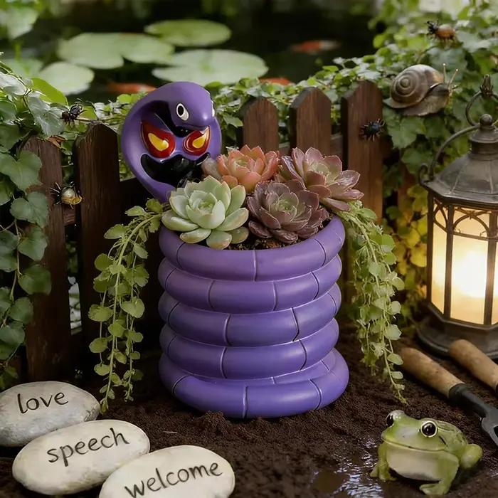 Pot de fleurs en forme de cobra violet, plantes en pot vertes, conteneur en forme de serpent, décoration de jardin, artisanat en résine, ornement, cadeau