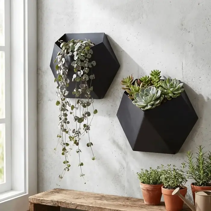 Pot de fleurs hexagonal géométrique mural