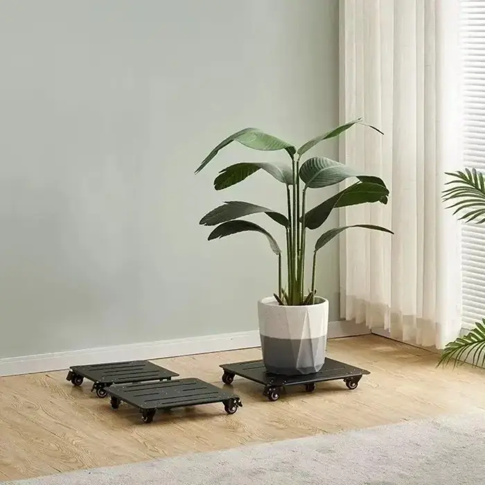 Support de plantes mobile en métal pour plantes d'intérieur et d'extérieur, plateau pour pot de plantes, 360° ° Chariot mobile à roulettes pour plantes lourdes