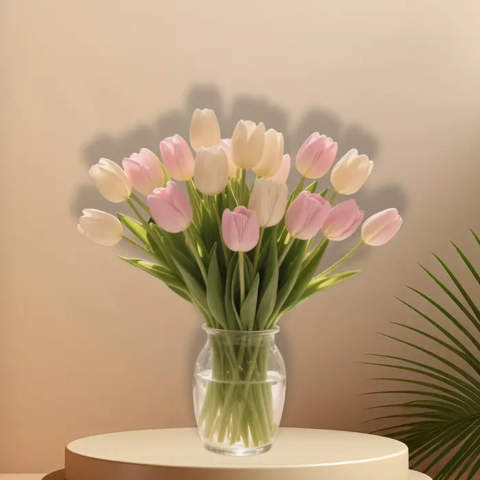 8 tulipes artificielles - 4 blancs + 4 roses