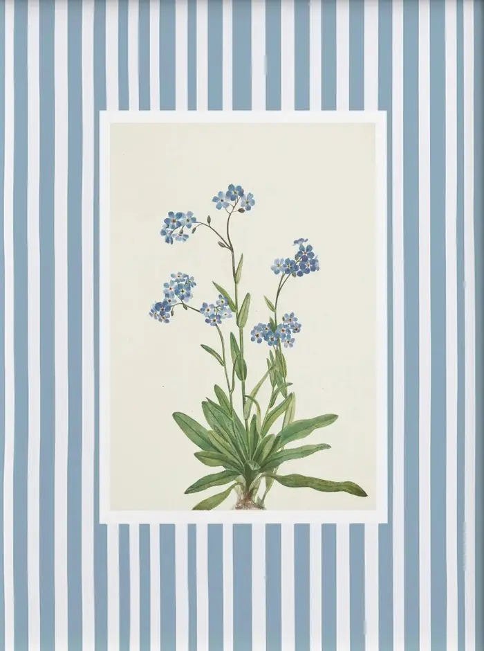 Toile imprimée à rayures avec plante de muguet bleu