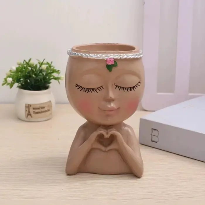 Pot de fleurs en résine en forme de tête de femme pour plantes succulentes, idéal pour les plantes v