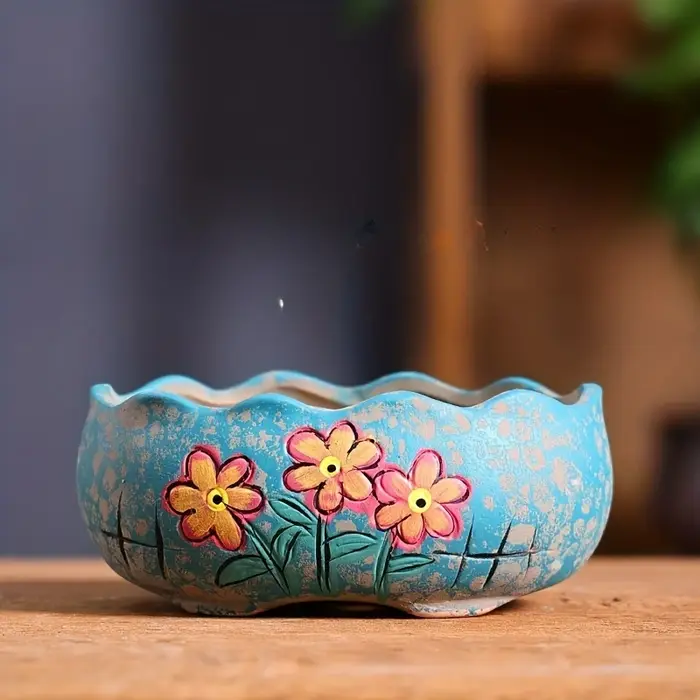 Ensemble de pots à succulentes en céramique peints à la main