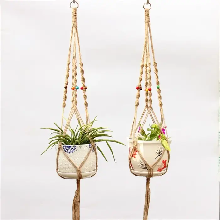 Pot de fleur corde de chanvre filet suspendu paille macramé plante cintre Pot