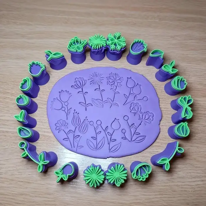 Kit de 6 tampons en argile à motif floral et feuillage