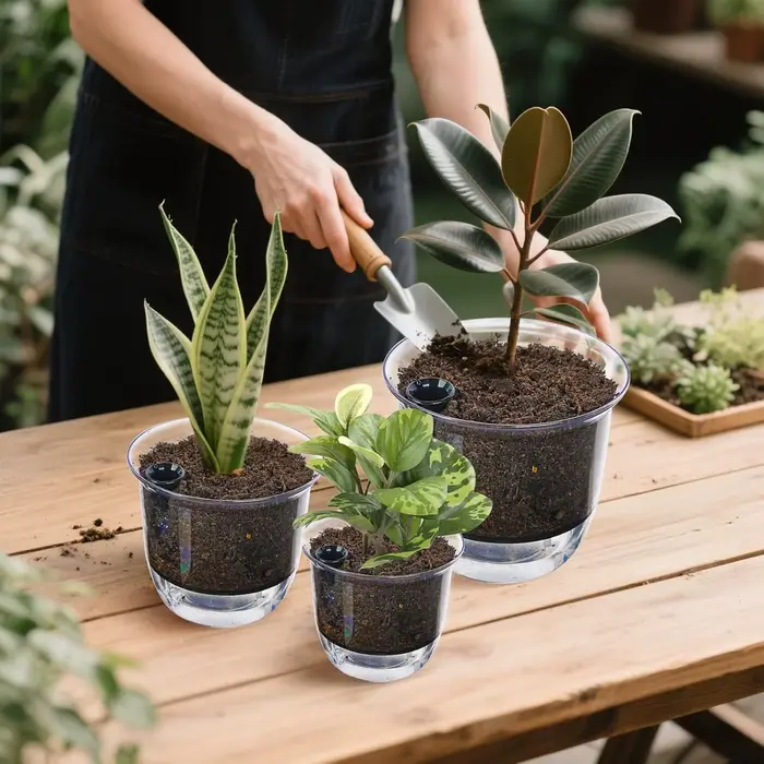 Pots de plantes en plastique