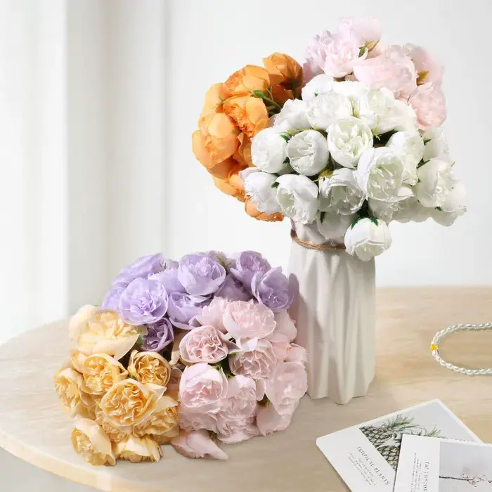 Rose Rose pivoine fleurs artificielles Bouquet de soie 27 têtes Roses fausse fleur pour Vase de Table organiser les plantes de décoration de mariage à la maison