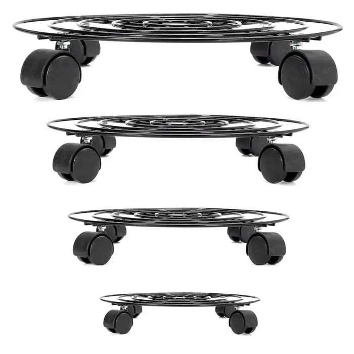 Plateau de Pot de plante de fleur rond en métal noir, 4 tailles, 4 roues, jardinière lourde, Pot de 