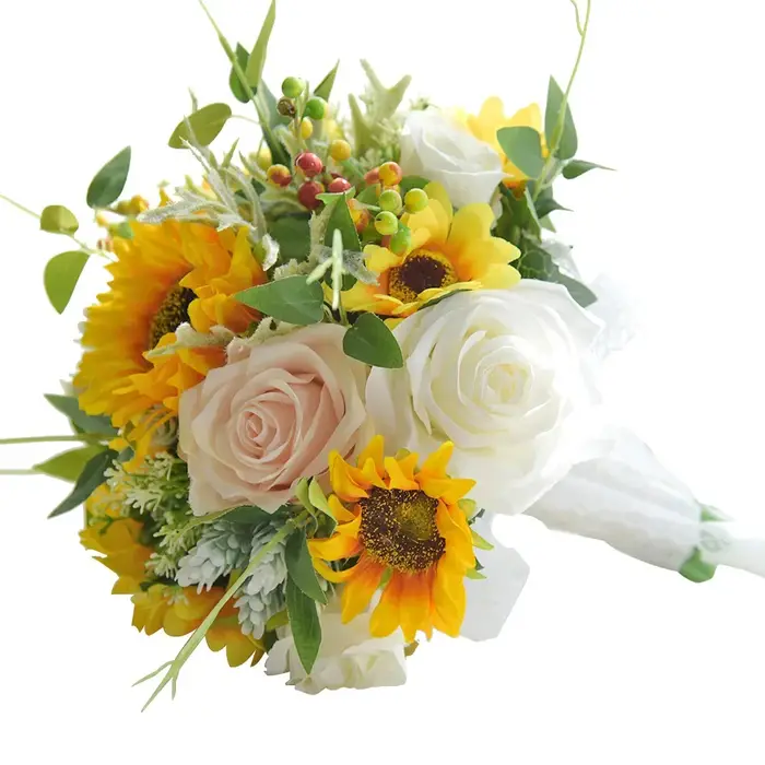 Bouquet de Tournesol Artificiel, Rose, Patients, Décoration de Mariage
