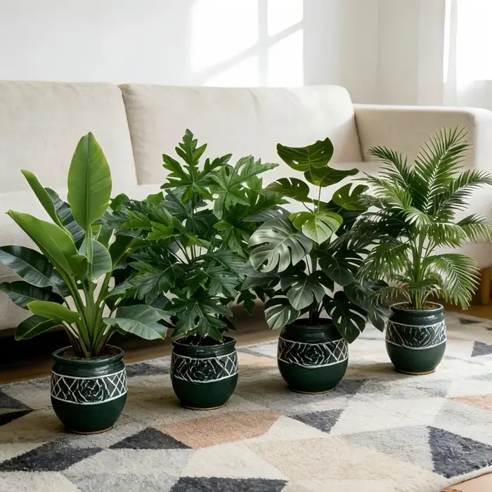 Lot de 4 grandes plantes artificielles Areca Palm avec 48 feuilles