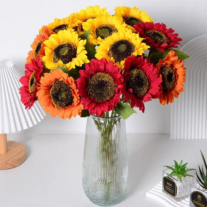 Branche de Fleurs Artificielles de Tournesol avec Cuir oral elu