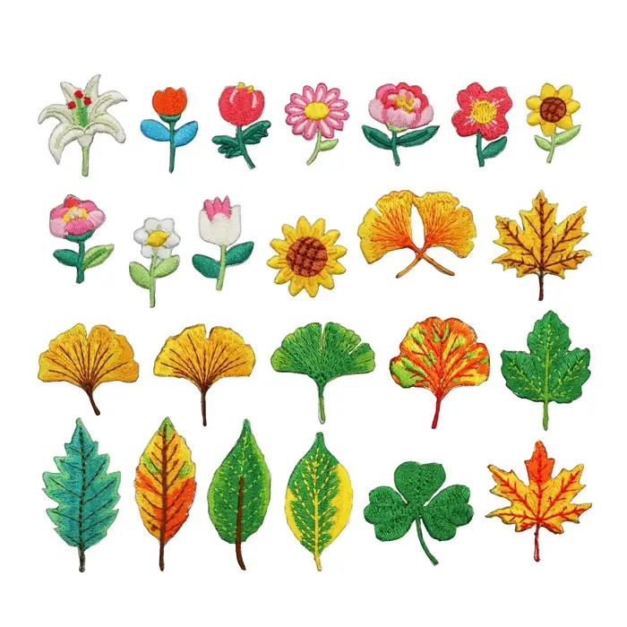 Autocollant en tissu brodé de feuilles de Ginkgo Biloba