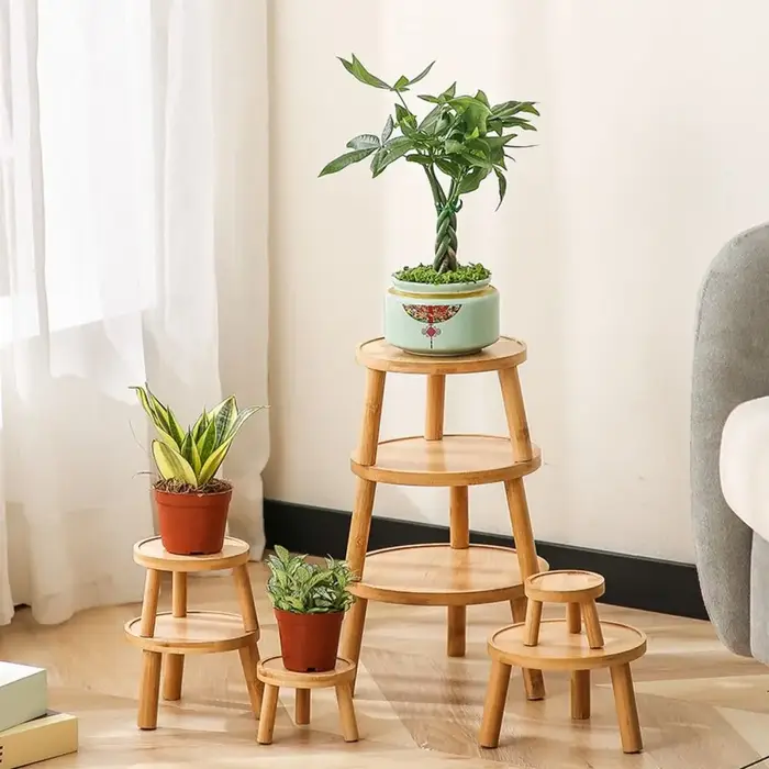 Plateau de pot de fleurs rond en bois