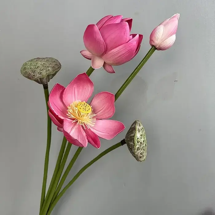 Fleurs artificielles en PU en forme de bourgeon de lotus simulé, ruban décoratif pour mariage, lotus artificiels roses, décoration de jardin, plante verte