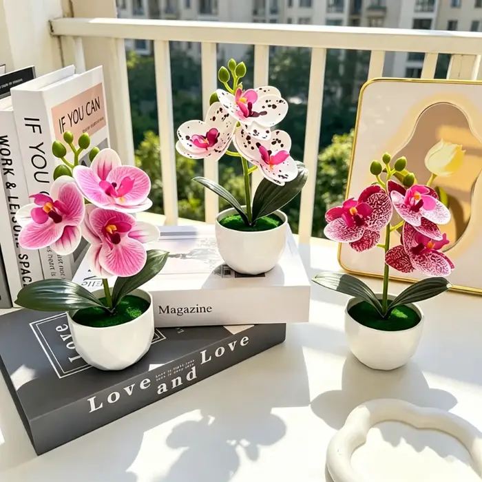 3 orchidées Phalaenopsis artificielles avec pot