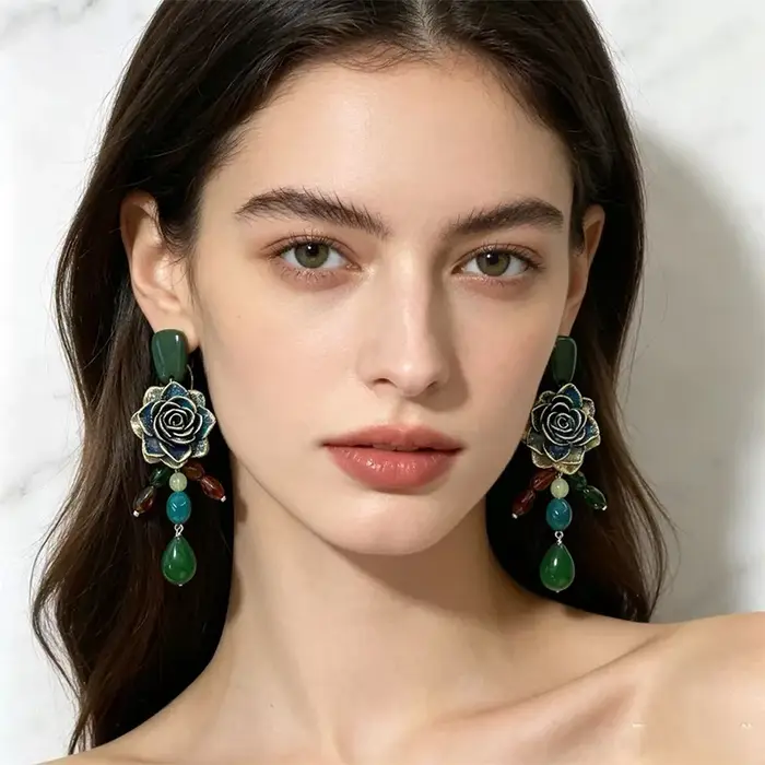 Boucles d'oreilles vintage à fleurs, bijoux élégants et exagérés, tendance pour femmes, pour soirée, tempérament raffiné W226
