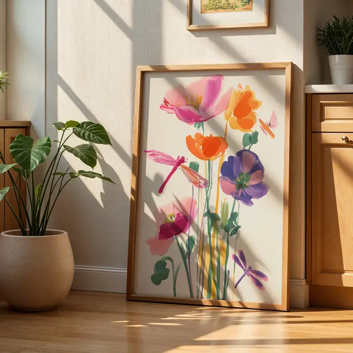 Art mural moderne et minimaliste aux motifs de fleurs sauvages