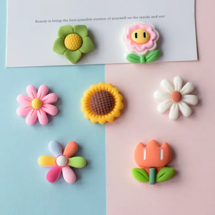 Autocollants de réfrigérateur en résine de tournesol de petites fleurs fraîches, décor de réfrigérat