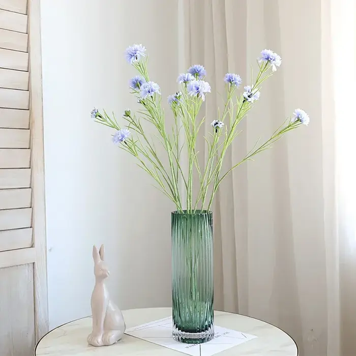 Nordique bleu 3 têtes longue branche étoilé bleuet soie fleurs artificielles maison mariage décoration Flore