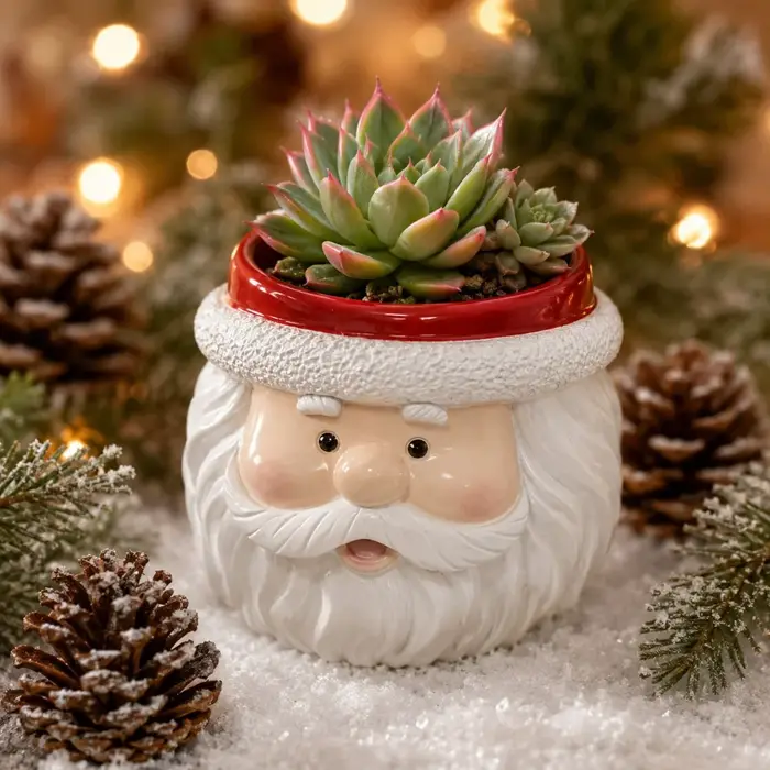 Pot de fleurs de Noël en résine miniature, motif Père Noël, mignon, pour plantes succulentes, décoration de bureau, petit contenant pour plantes, cadeau de Noël.