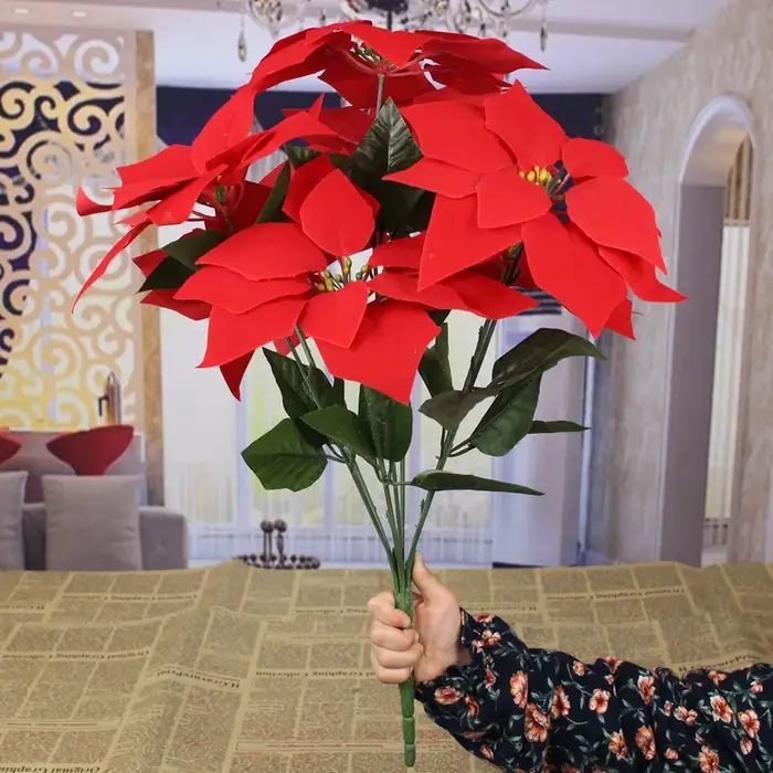 Plantes artificielles pour décoration de Noël, 10/20 pièces, fausses fleurs rouges, décorations pour arbre de Noël, fausses plantes, branches de fleurs en soie pour la maison