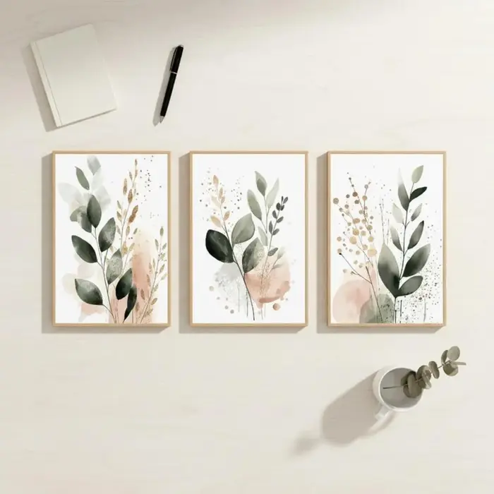 Lot de 3 affiches sur toile abstraites à thème végétal