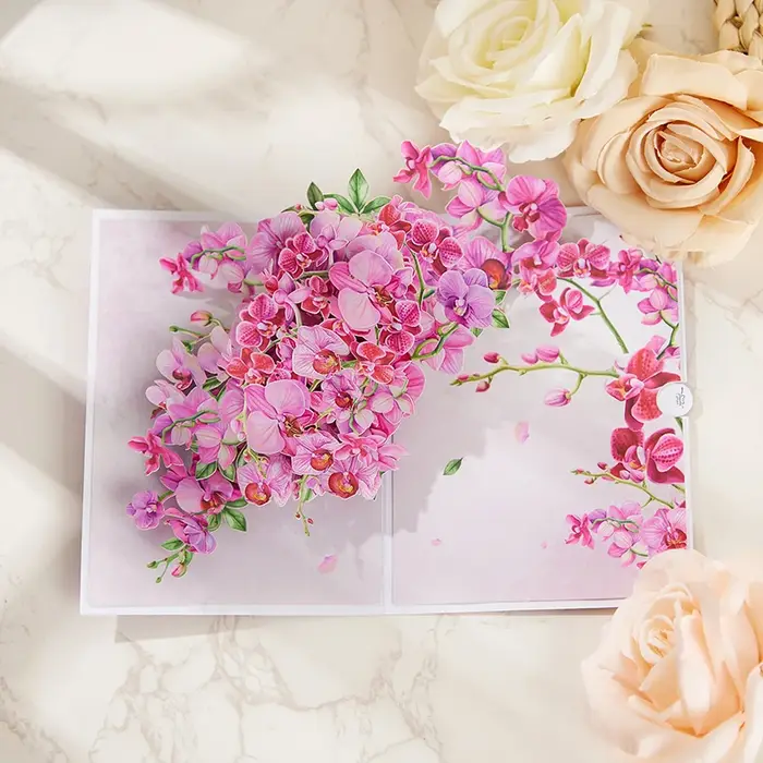 Cymbidium orchidées carte de voeux pop-up avec enveloppe fleurs