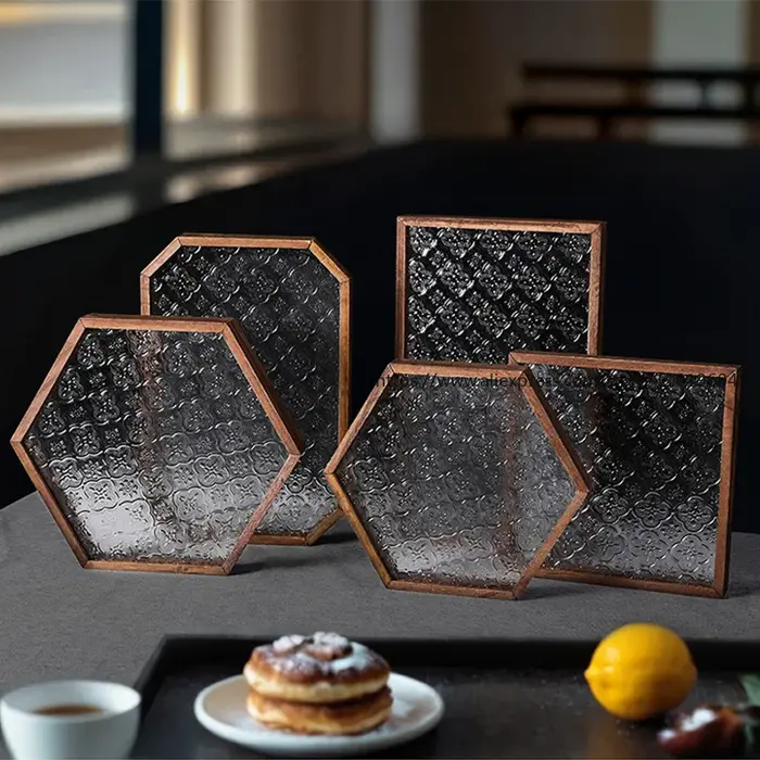 Haitang – plateau en verre à fleurs Vintage, décoration légère de luxe créative pour la maison, salon, Table à thé, rangement, tasse de thé, assiette de fruits