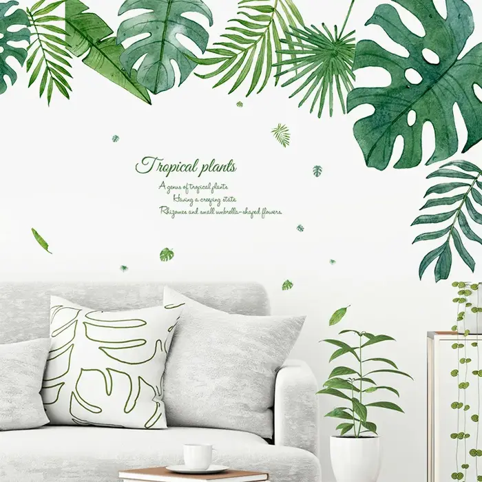 Autocollant mural Feuilles de plantes tropicales pour chambre à coucher