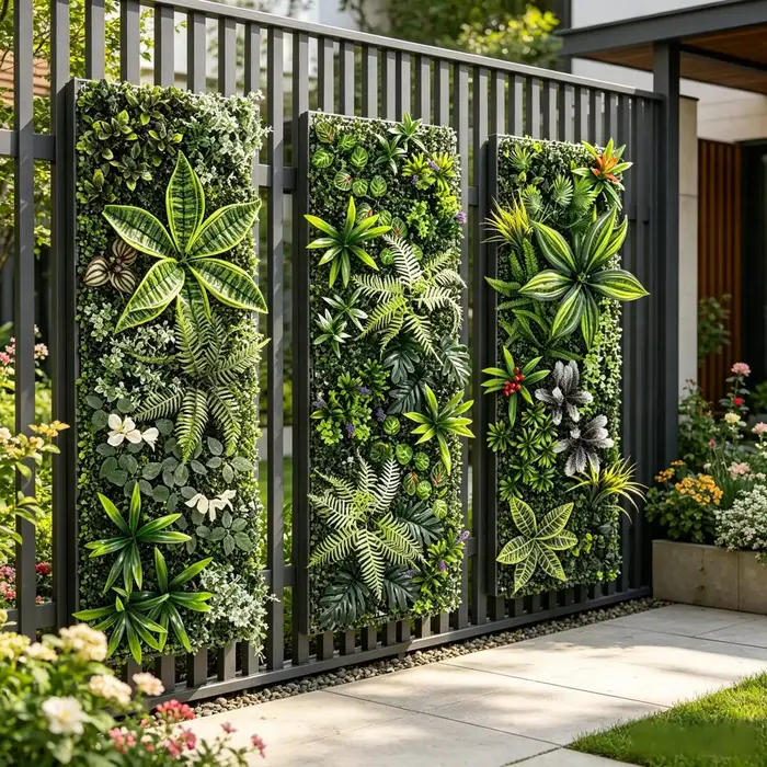 Panneau mural végétal artificiel 40x120cm avec herbe et fleurs